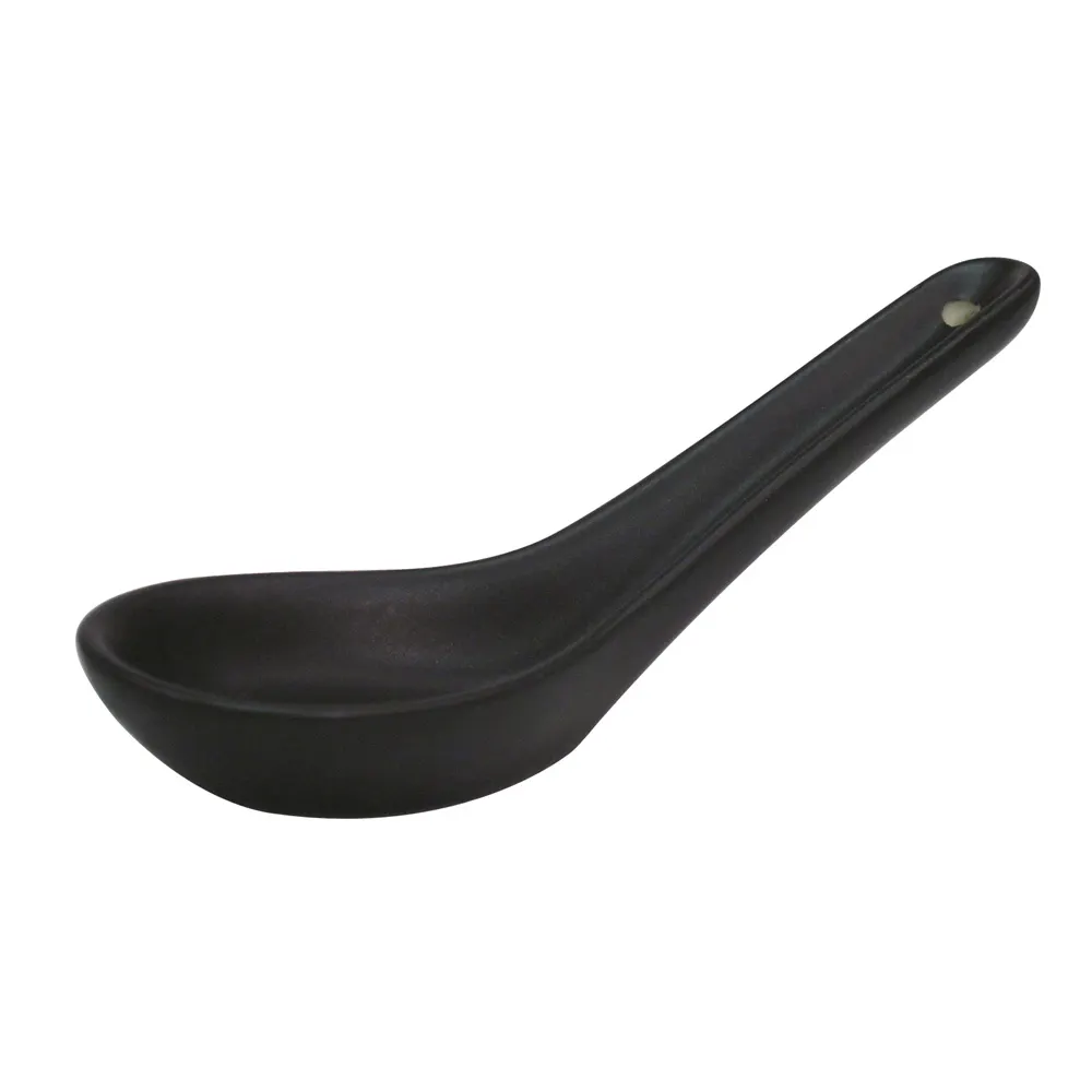 CAC China 666-40-BLK - Soup Spoon, 5-1/2" L x 1-3/4" W x -1/2" H, Black Ceramic, Dishwasher Safe - 1 Dozen