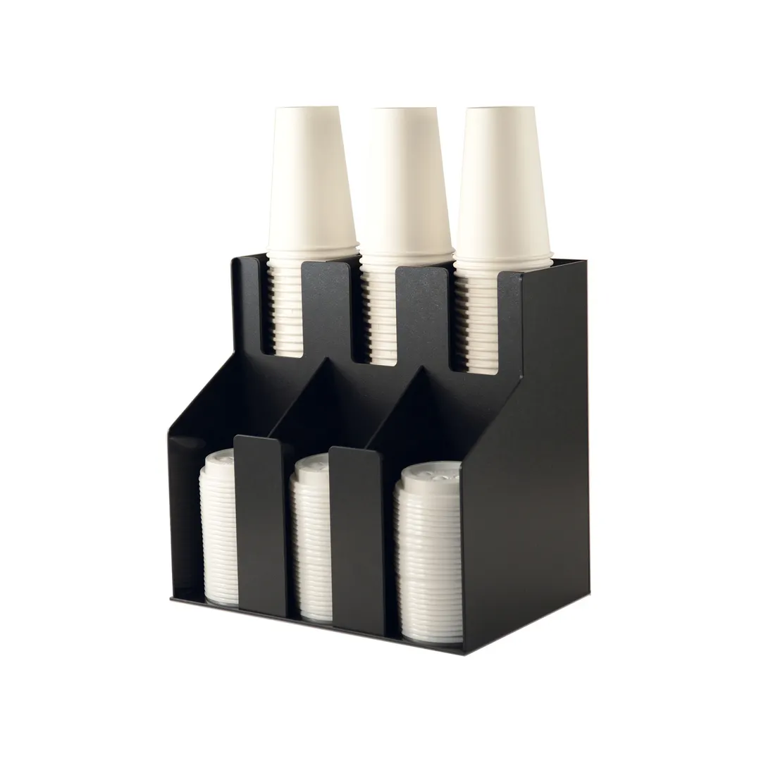 CAC China ACO2-3B Cup Lid Organizer, 2-Tier 3-Stack, Fits 4" Dia. Cups/Lids, Black Acrylic, BPA-Free