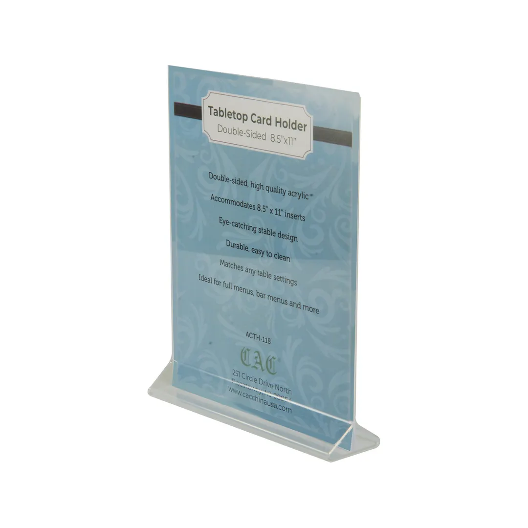 CAC China ACTH-118 Menu Card Holder - 8-1/2" W x 11" H Acrylic, BPA-Free, 10-12" Height, Clear Design