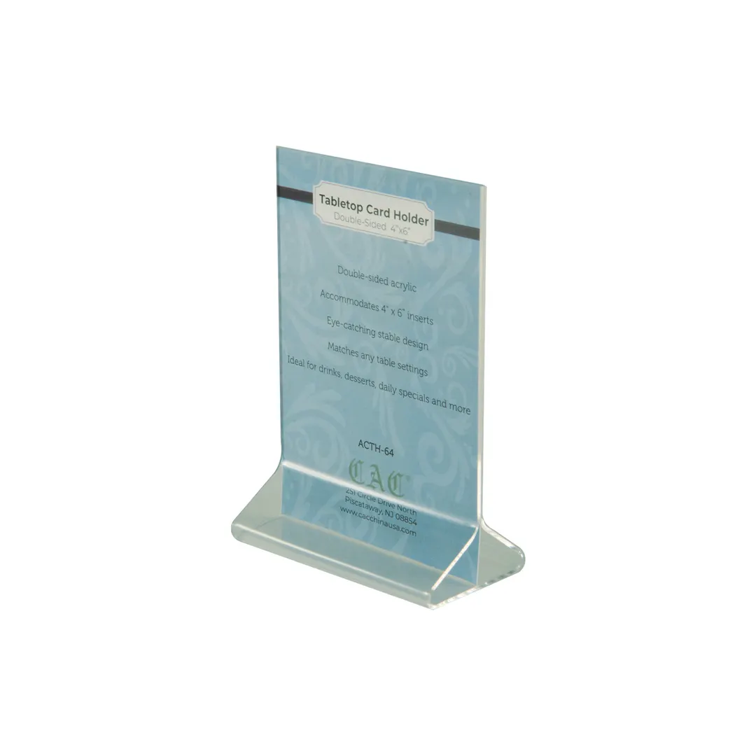 CAC China ACTH-64 Menu Card Holder, 4" W x 6" H Acrylic BPA-Free Tabletop Stand