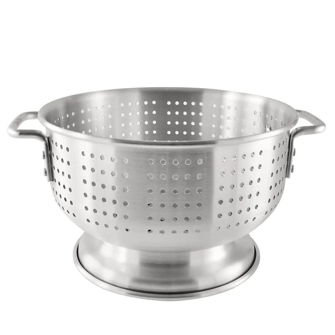 CAC China ALCL-08SH Colander, 8 qt., 12" dia., Round, Flat Handles, Footed, Aluminum
