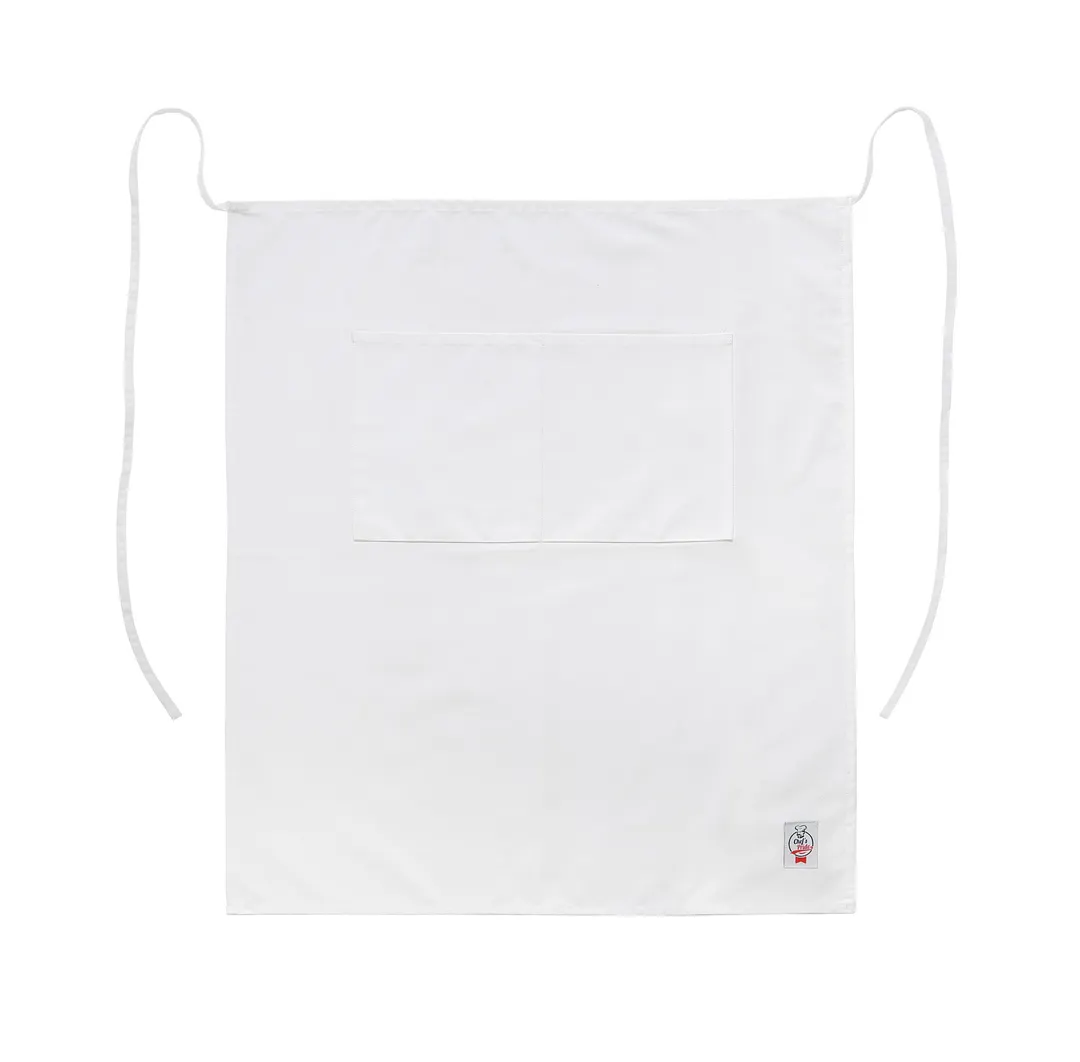 CAC China APBS-1W Apron, 28-1/2"W x 31"L, Waist Ties, 2 Patch Pockets, White, 65/35 Poly/Cotton