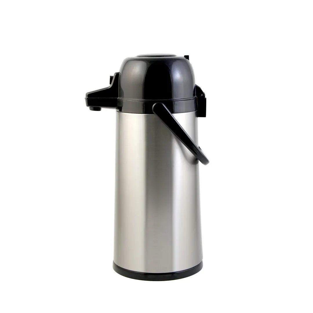 CAC China APGL-22PB Airpot, 2.2 Liter, Glass Lined, Push Button, Black Lid, Stainless Steel Exterior