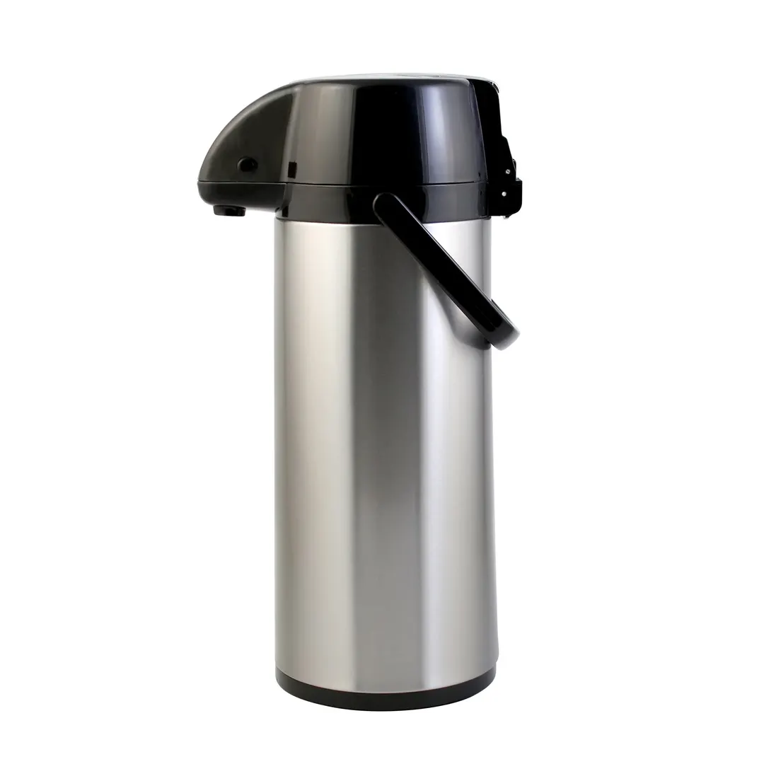 CAC China APGL-25LT Airpot, 2.5L Glass Lined, Lever Style, Black Lid, Steel, Double‑Wall Insulated
