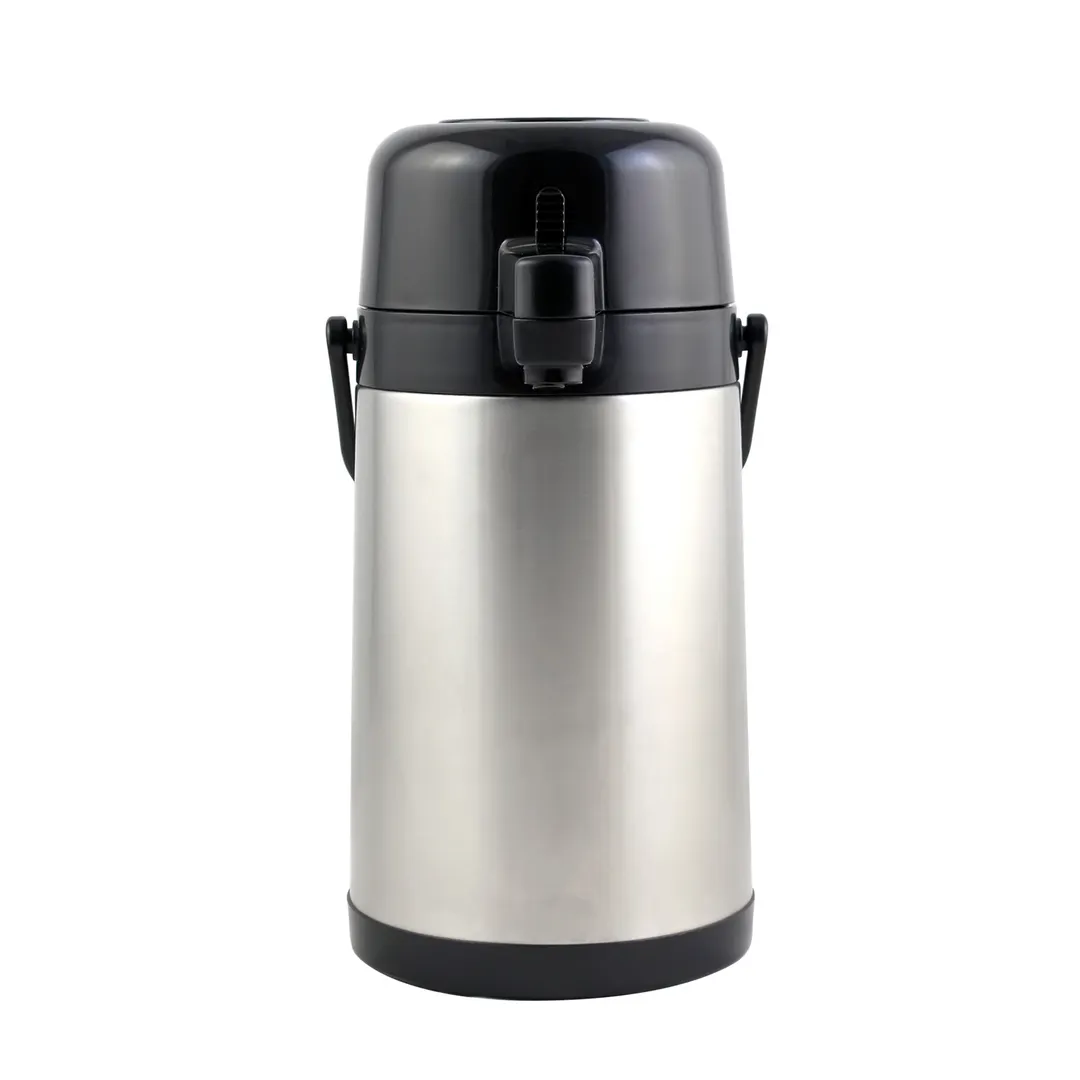 CAC China APSL-25PB Airpot – 2.5 L (84 oz) Stainless Steel, Black Lid, Push‑Button, Vacuum Insulated