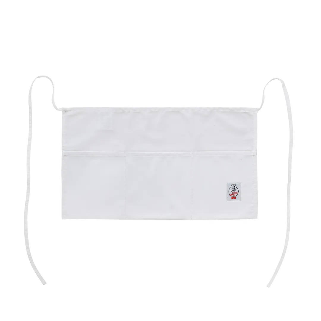 CAC China APWA-1W Waist Apron, 21-7/8"L x 12-1/2"W, White, 65/35 Poly/Cotton, 3 Pockets