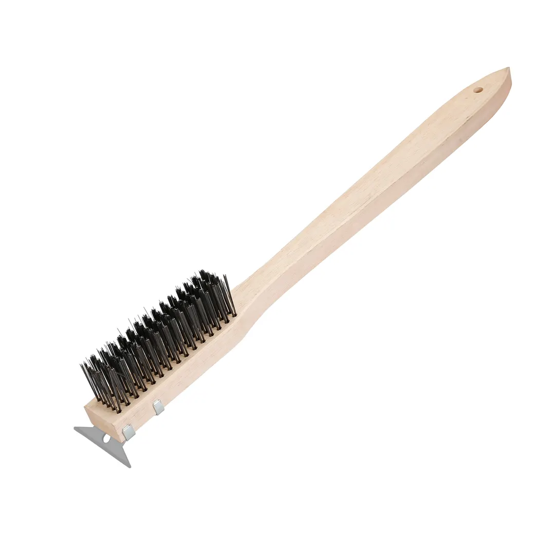 CAC China B3UT-21W Utility Wire Brush, 20‑1/2" Handle, 20" Length, Built‑In Scraper, Heavy Duty Steel Bristles