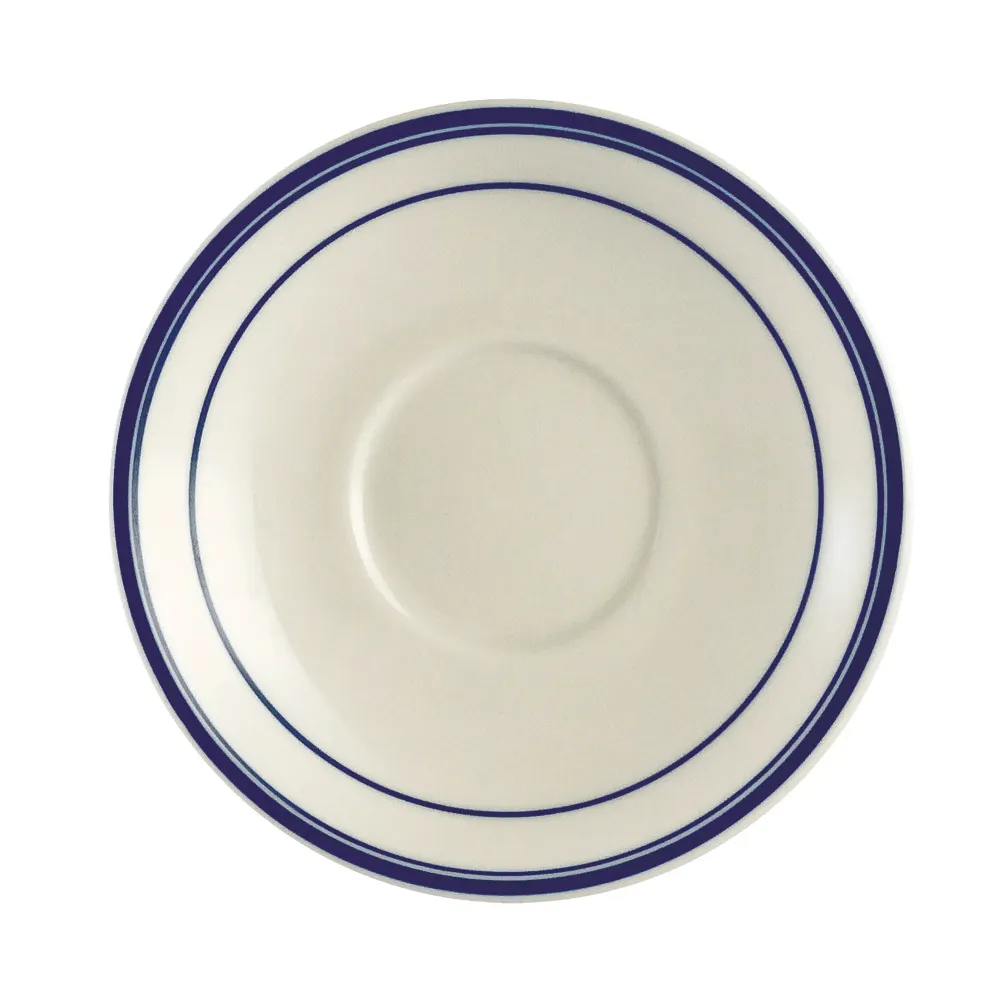 CAC China BLU-2 Blue Line Saucer 6" Dia x 1" H Round Stoneware, Dishwasher Safe - 1 Dozen