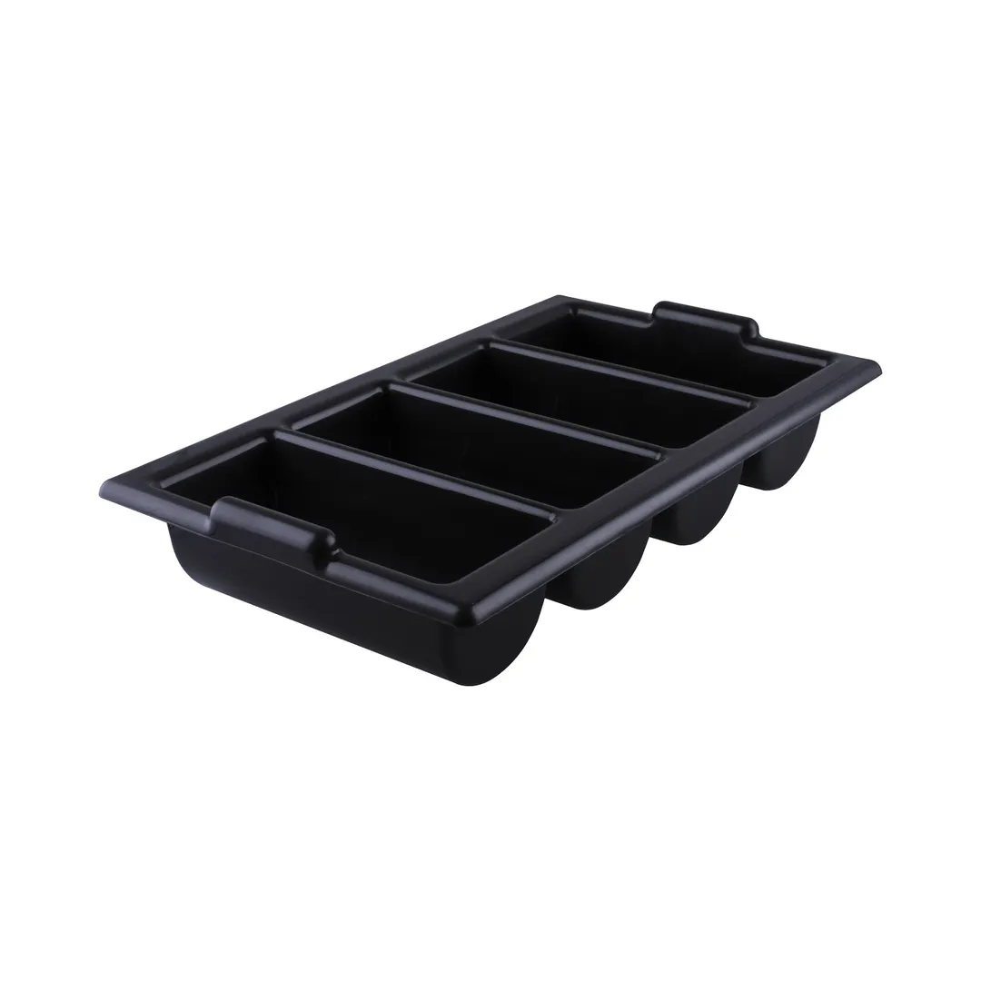 CAC China BTCB-4P Cutlery Bin / Flatware Holder, 4-Compartment Polypropylene Black Utensil Organizer