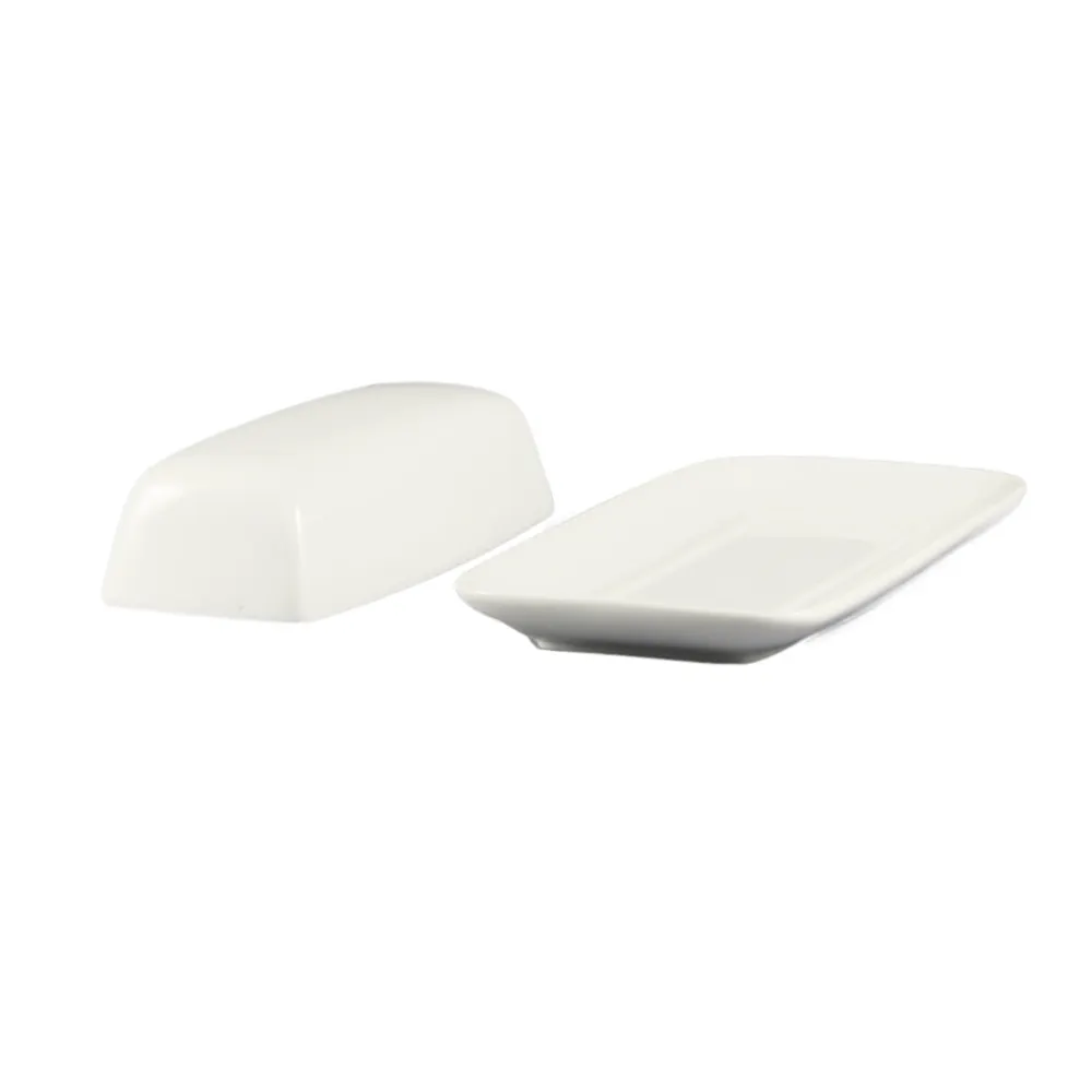 CAC China BTD-8 Butter Dish Set, Porcelain 8-1/4" x 4-1/4" x 3/4" Dish with Cover, Safe - Set