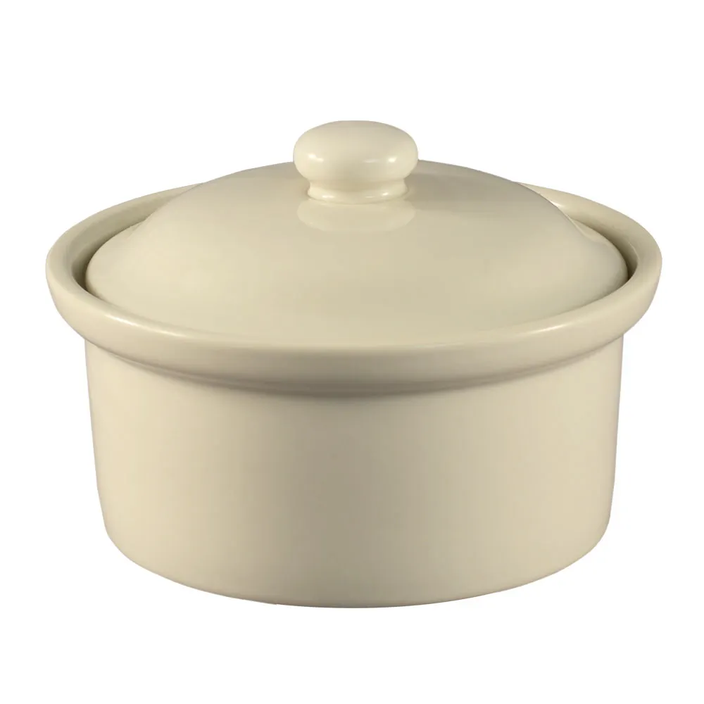 CAC China CAS-10 - 12 oz White Ceramic Casserole Bowl Lid, 5¼" Dia x 2½" H, Microwave Safe - 1 Dozen