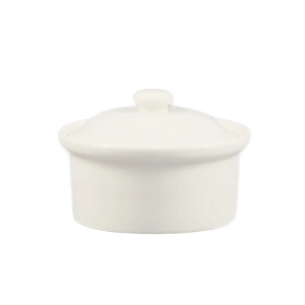 CAC China CAS-10 - 12 oz White Ceramic Casserole Bowl Lid, 5¼" Dia x 2½" H, Microwave Safe - 1 Dozen