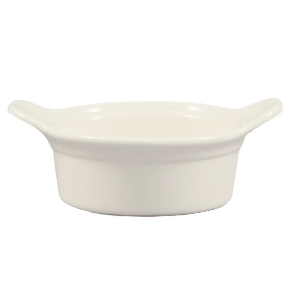 CAC China CAS-22 Casserole Bowl 15 oz 7"¼x5½"x2" White Stoneware Handles Dishwasher Safe - 1 Dozen