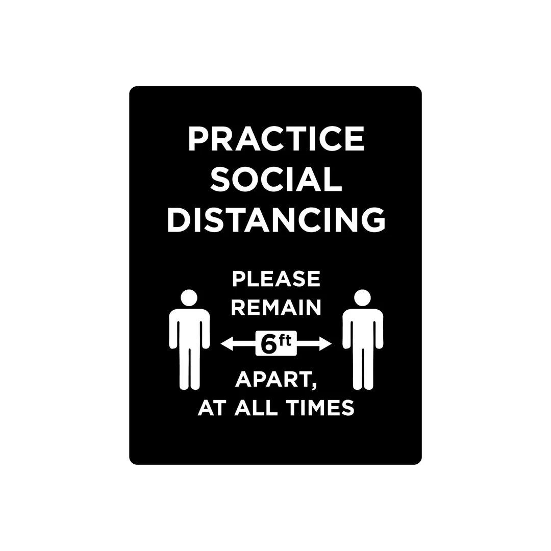 CAC China CCSN-DT6 Stanchion Sign - Double-Sided “Practice Social Distancing", White on Black- 1/Case