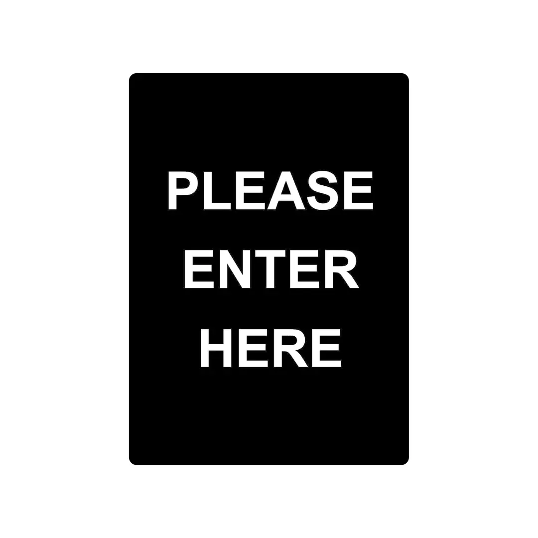 CAC China CCSN-ET1 Stanchion Sign, Double-Sided “Please Enter Here" Sign, White-On-Black Finish