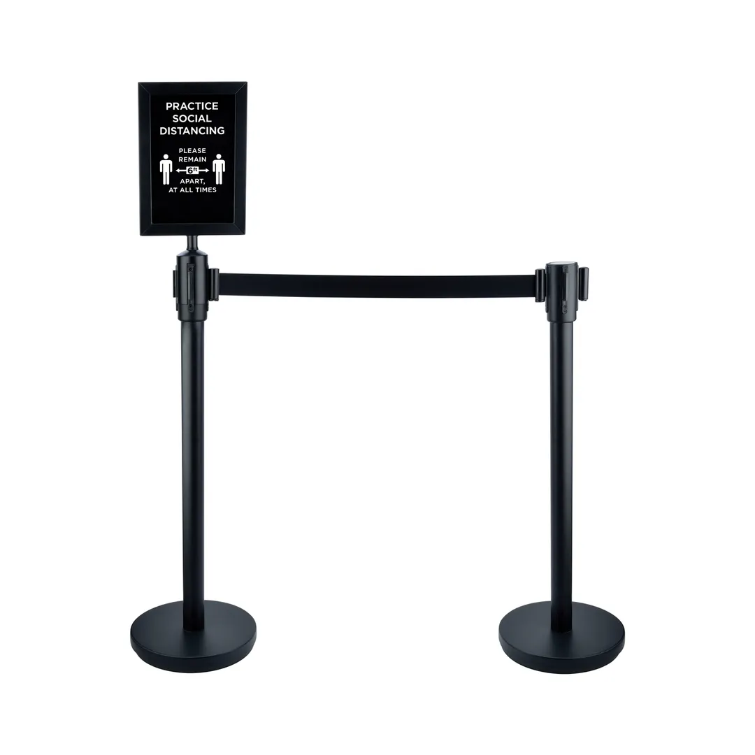 CAC China CCSN-SET6 Stanchion Set, 36" Stands, 6-1/2-Ft Retractable Belt, Social Distancing Sign - Set