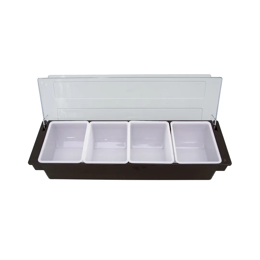 CAC China CDHL-4 4‑Compartment Condiment Bar, Plastic Base, Black, BPA‑Free, NSF Certified