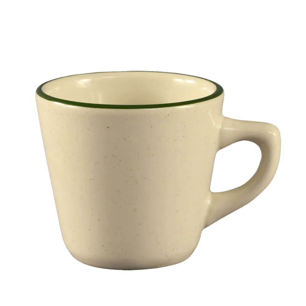 CAC China CES-1 Emerald Coffee Cup, 7 oz (3-1/2" Dia x 3" H) Ceramic, Emerald Rim, White Finish - 1 Dozen