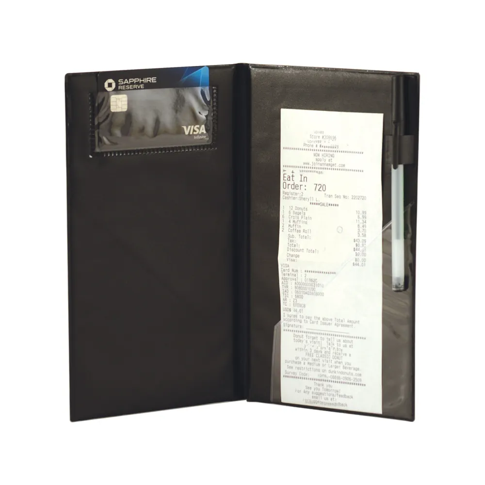 CAC China CKPR-10K Guest Check Presenter, 10" x 5-1/2", Black, Pen Loop Included