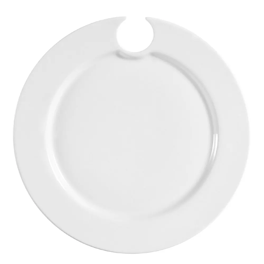 CAC China COL-P8 Plate, 9" Dia x 3/4" H, Plate Wine Glass Hole, Dishwasher Microwave Safe - 1 Dozen