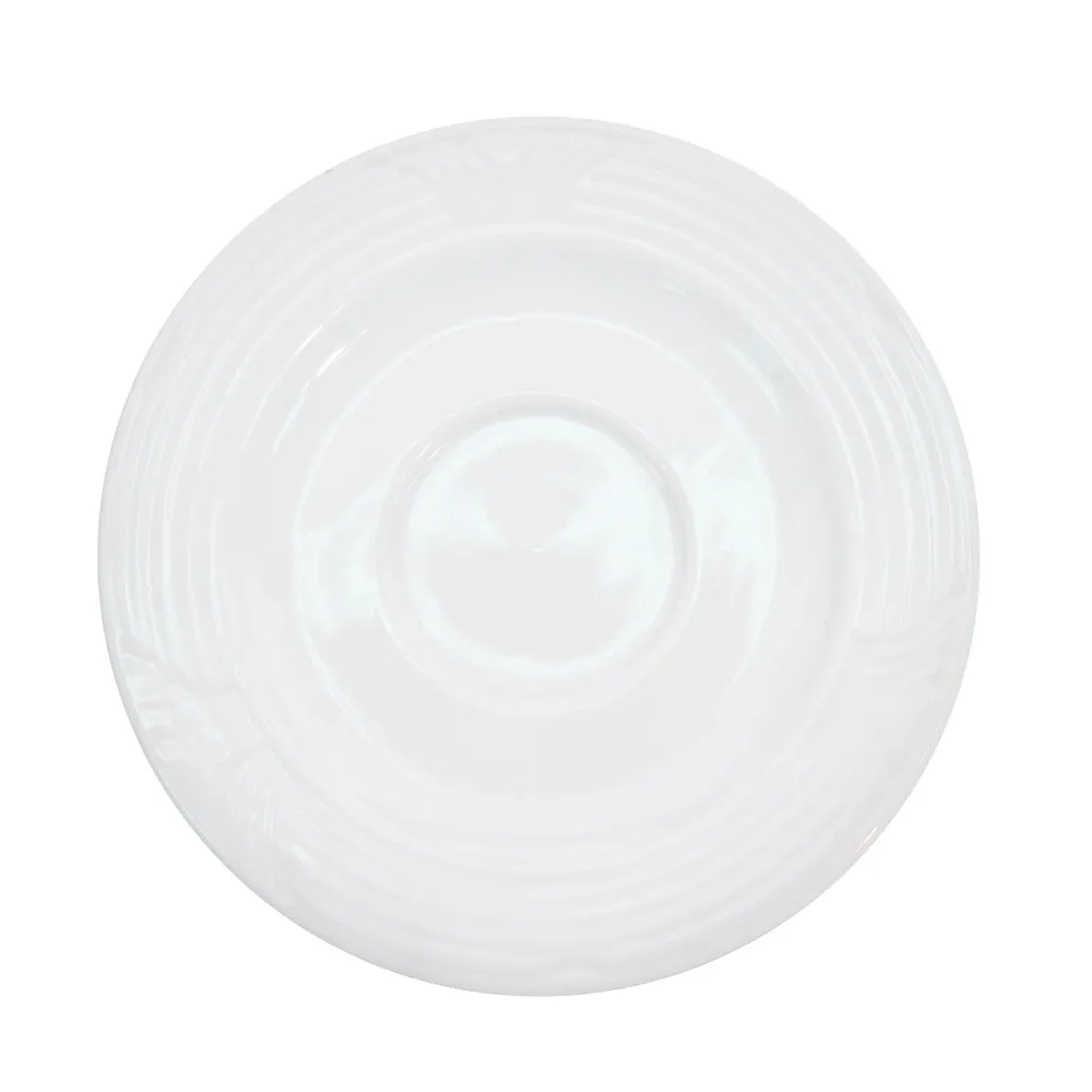 CAC China CRO-2 Corona Saucer, 6" Dia x ½" H Round Embossed Porcelain, Super White - 1 Dozen