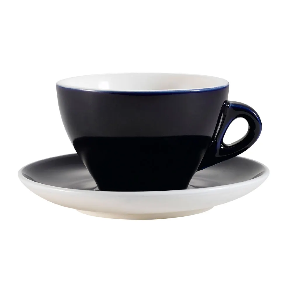 CAC China E-11-CBU Cup & Saucer Set, 11 oz 4"5" Dia Cup, 6.5" Dia Saucer, Porcelain, Blue Super White - Set