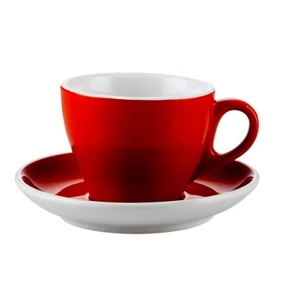 CAC China E-75-R Cup & Saucer Set, 7.5-oz Cup 3.6"x2.6" & 5.9"x1" Saucer, Porcelain Red, Safe - Set