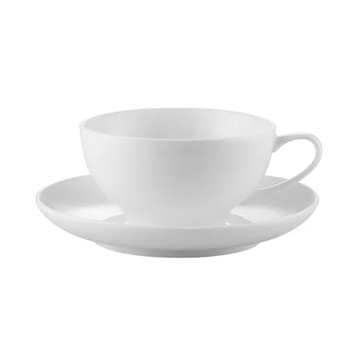 CAC China ENG-1 Cup & Saucer Set, 8" Cup 8 oz., 5-7/8" Saucer, White Porcelain, Dishwasher Safe - Set