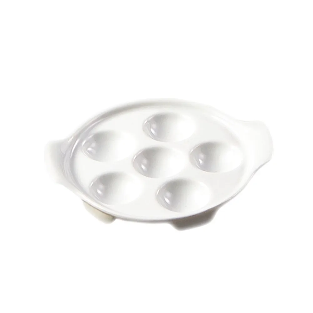 CAC China ESD-8 Escargot Plate, 8½" x 7¼" x 1¼" Porcelain, Super White, Dishwasher Safe - 1 Dozen