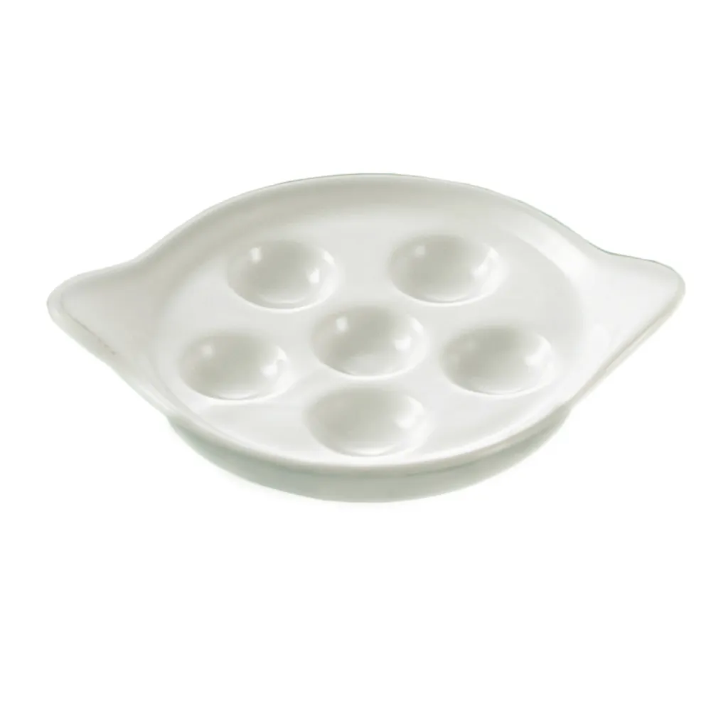 CAC China ESD-9 Escargot Plate, 8" Round Porcelain, White, 2 Handles, Dishwasher Safe - 1 Dozen