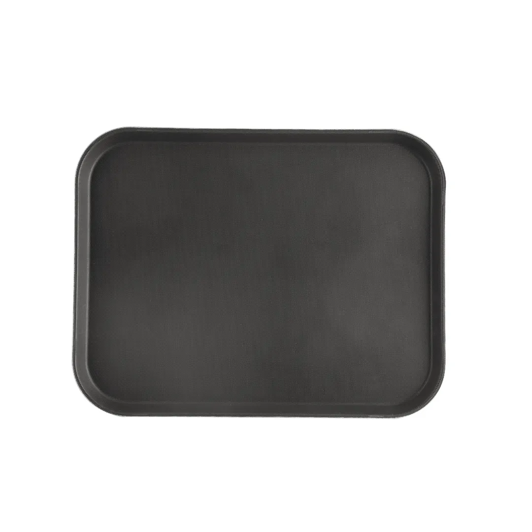 CAC China FGTD-1418BK Non-Slip Serving Tray, 18"L x 14"W, Rectangle, Fiberglass, Black, NSF