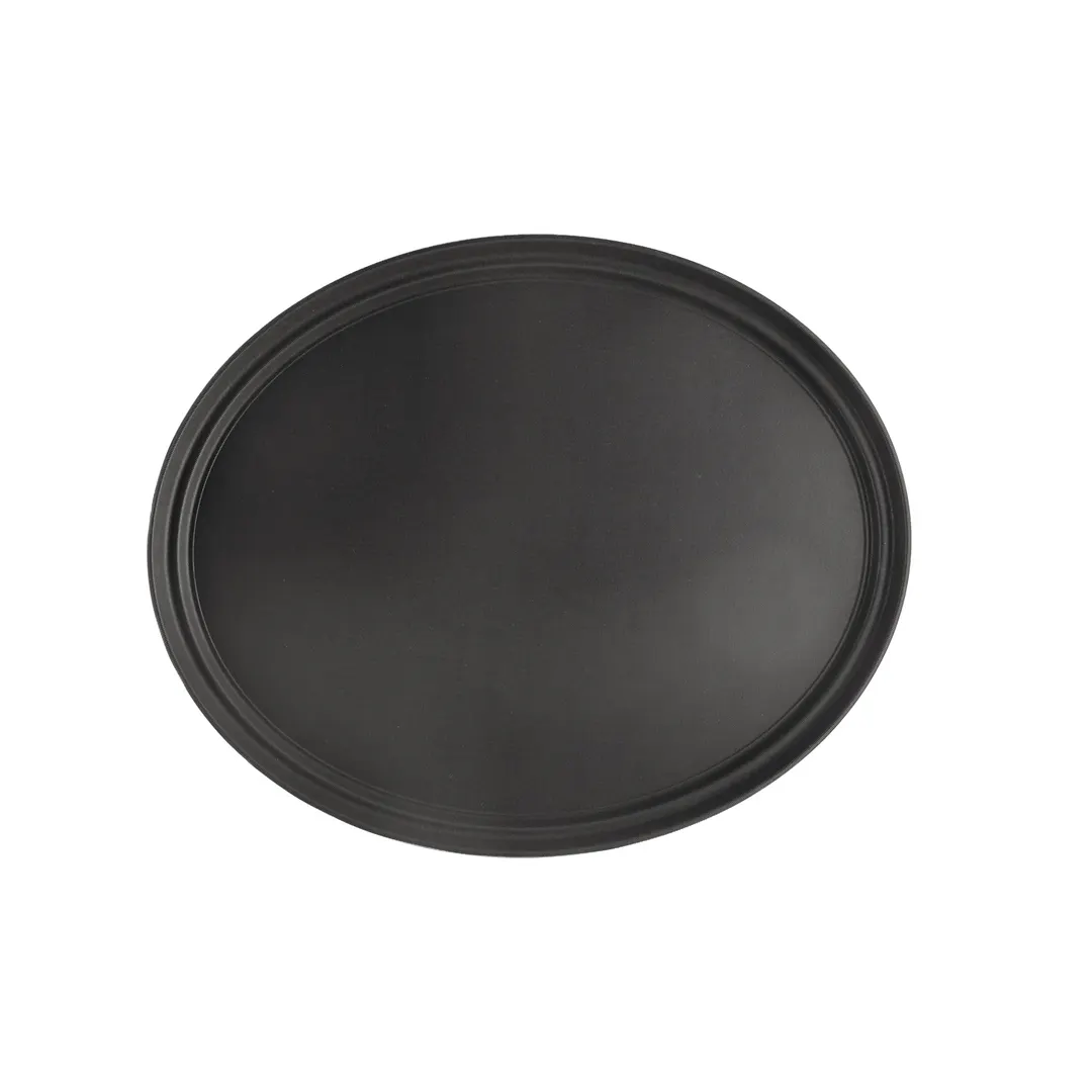 CAC China FGTO-2722BK Non-Slip Oval Serving Tray, 27" x 22", Fiberglass, Black, NSF Certified