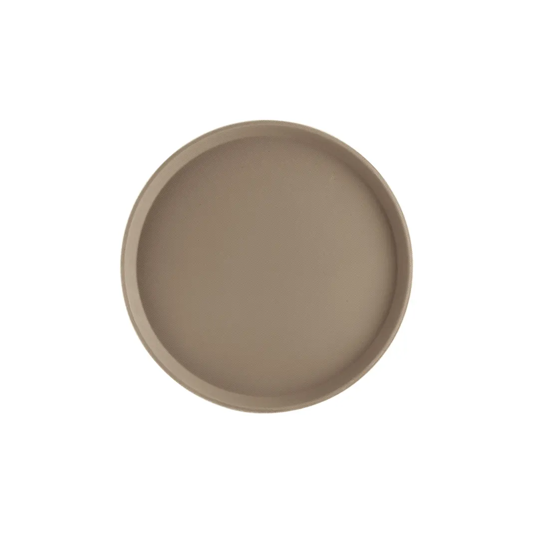 CAC China FGTR-11BN Non-Slip Serving Tray, 11" Dia., Round, Fiberglass, Brown