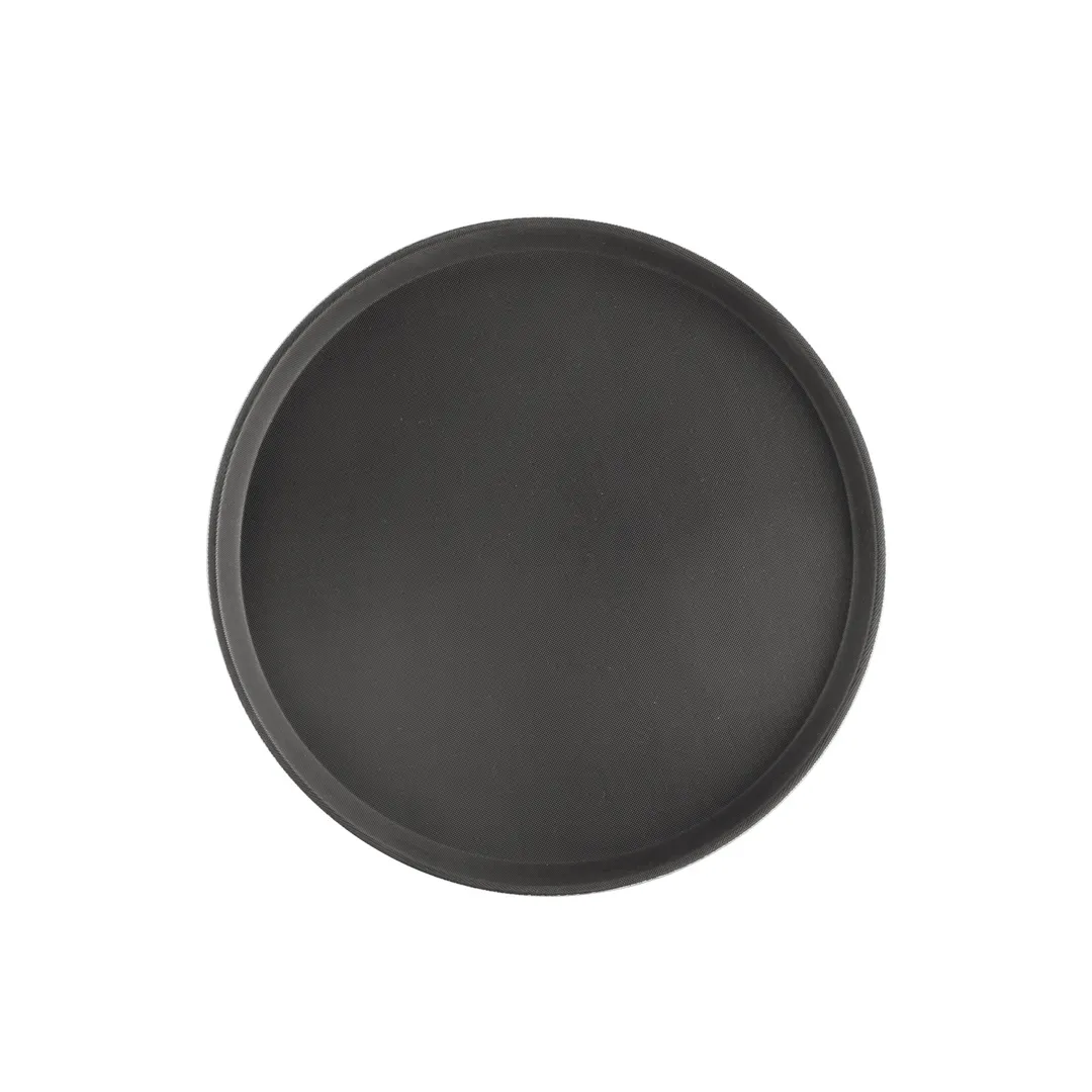 CAC China FGTR-16BK Non-Slip Serving Tray 16" Dia., Round Fiberglass Black Stain/Odor Resistant NSF