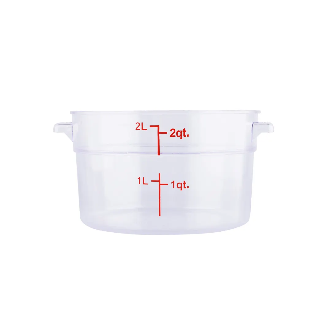CAC China FS1P-2C Food Storage Container, 2 Qt Round, Clear Polycarbonate, Dishwasher/Freezer Safe