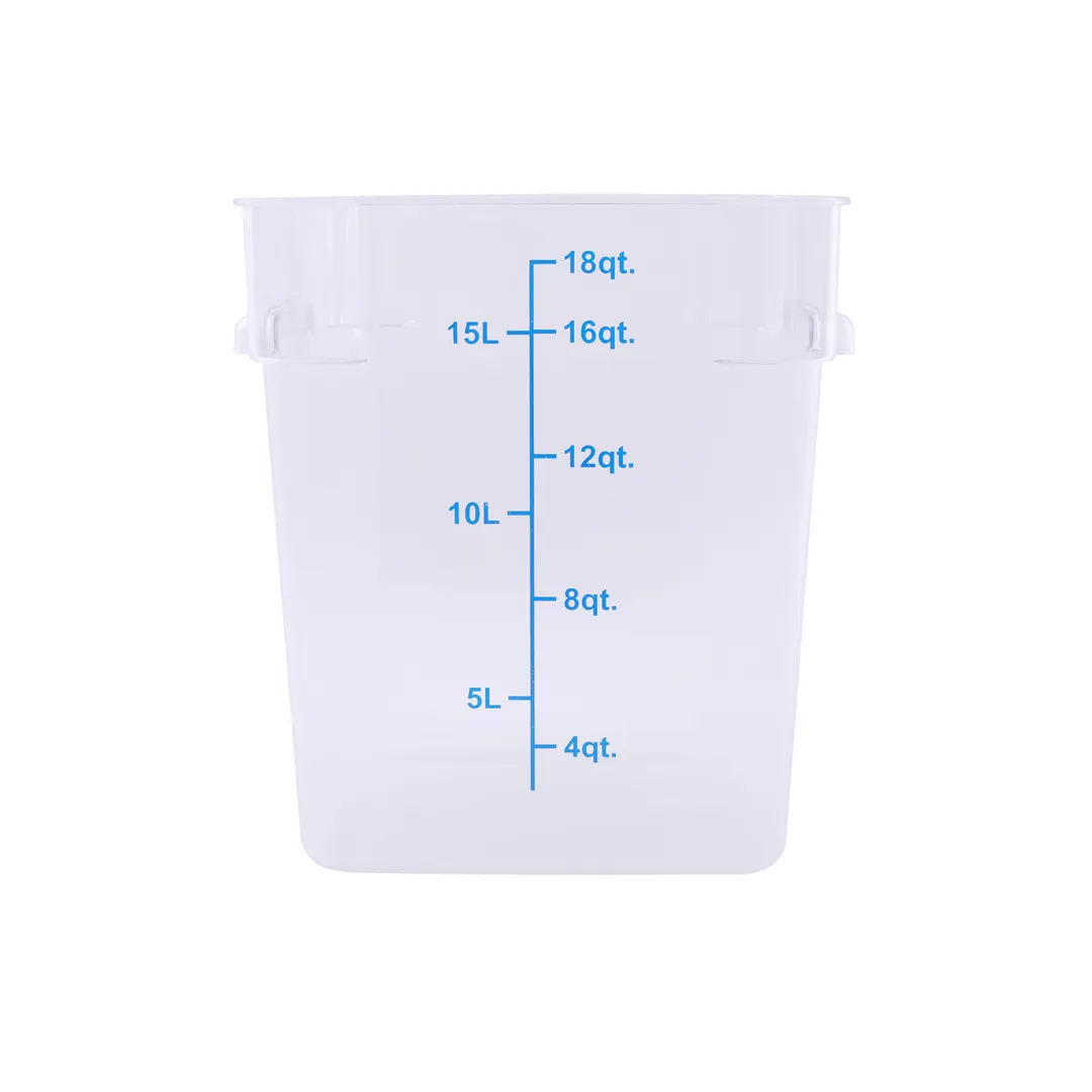 CAC China FS1P-SQ18C 18-Quart Square Food Storage Container, PC Clear, Stackable, Dish/Freeze Safe