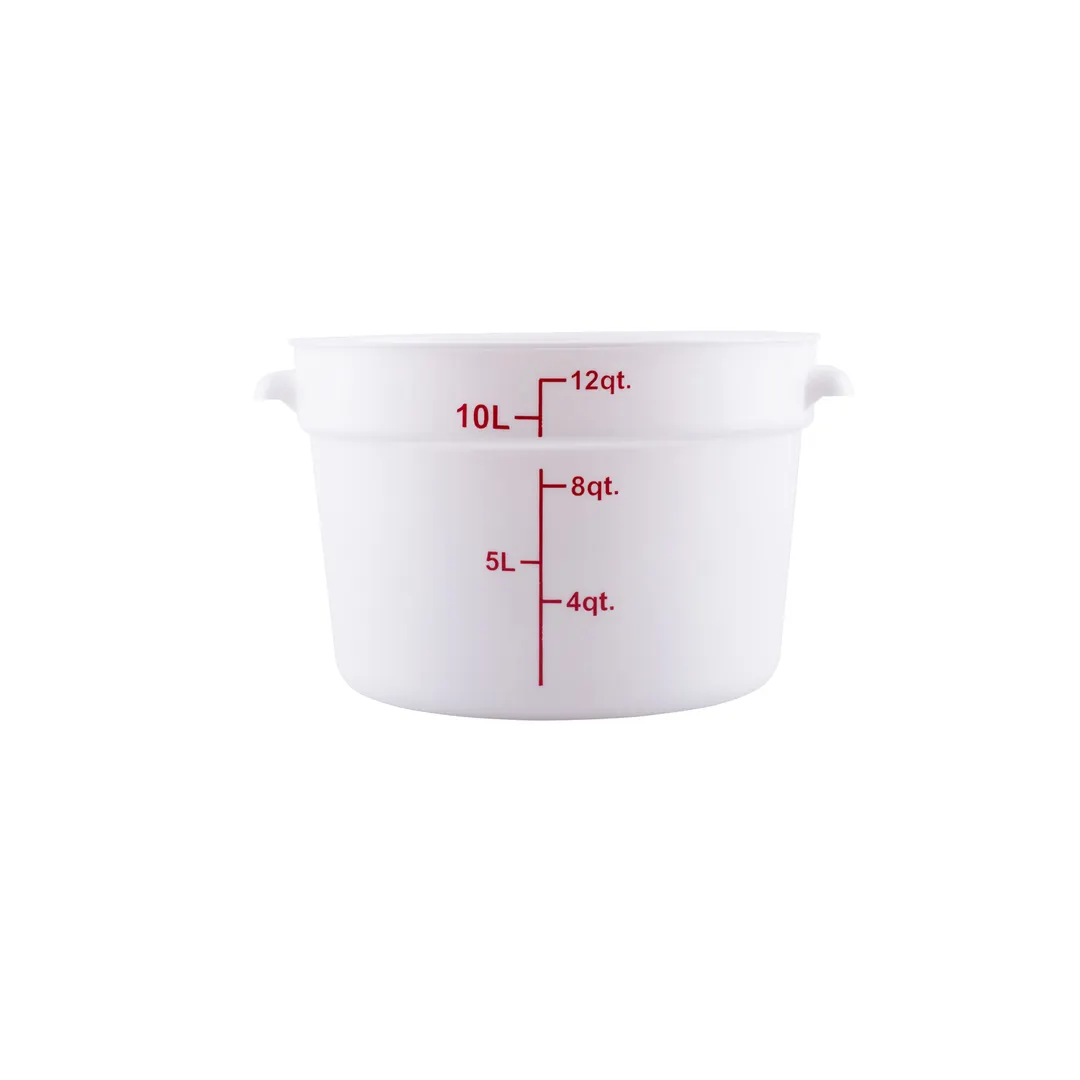 CAC China FS3P-12W Food Storage Container, 12 Qt Round, Polypropylene White, NSF Certified