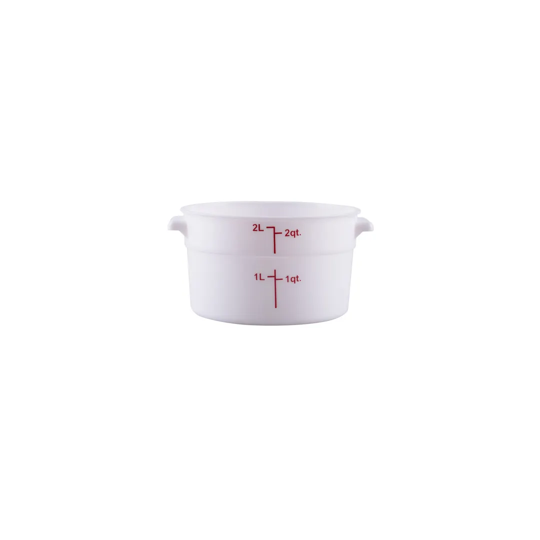 CAC China FS3P-2W Food Storage Container, 2 qt, Round, Stackable, Polypropylene, White, BPA Free