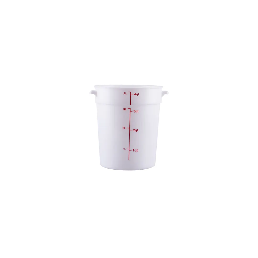 CAC China FS3P-4W Food Storage Container, 4 qt., Round, Stackable, Polypropylene, White, BPA Free