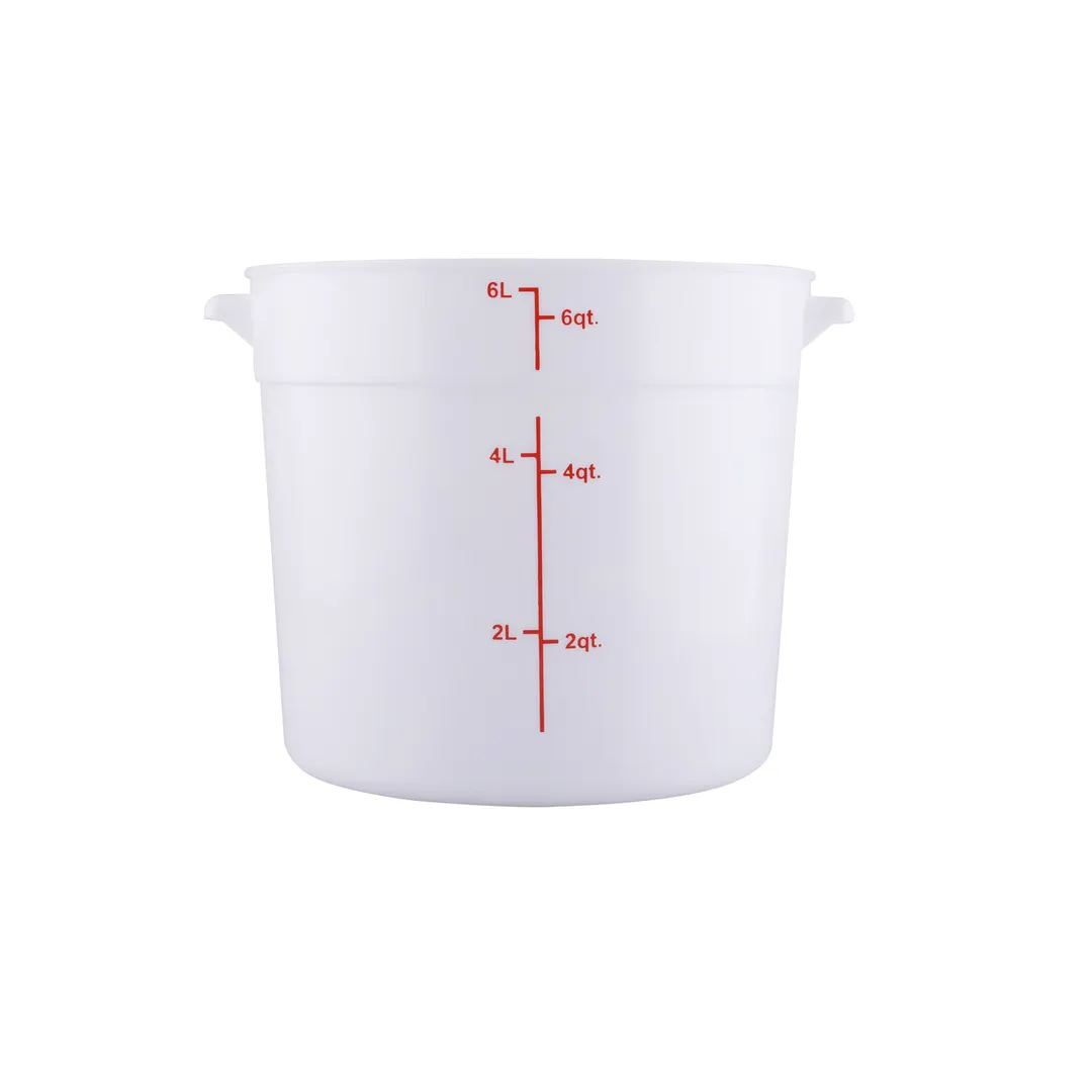 CAC China FS3P-6W Food Storage Container, 6 qt, Round, Stackable, Polypropylene, White, BPA Free, NSF
