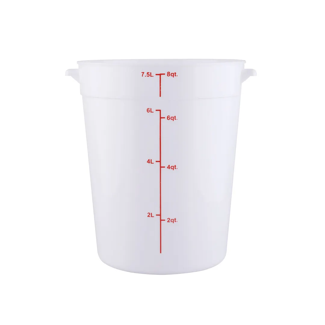 CAC China FS3P-8W Food Storage Container, 8 qt., Round, Polypropylene, White, BPA‑Free, NSF