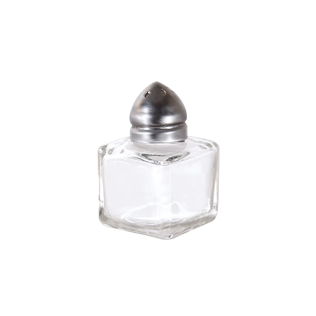 CAC China G1SQ-05S Square Salt Pepper Shaker, 1/2 oz Glass Jar with Stainless Steel Top – 1 Dozen