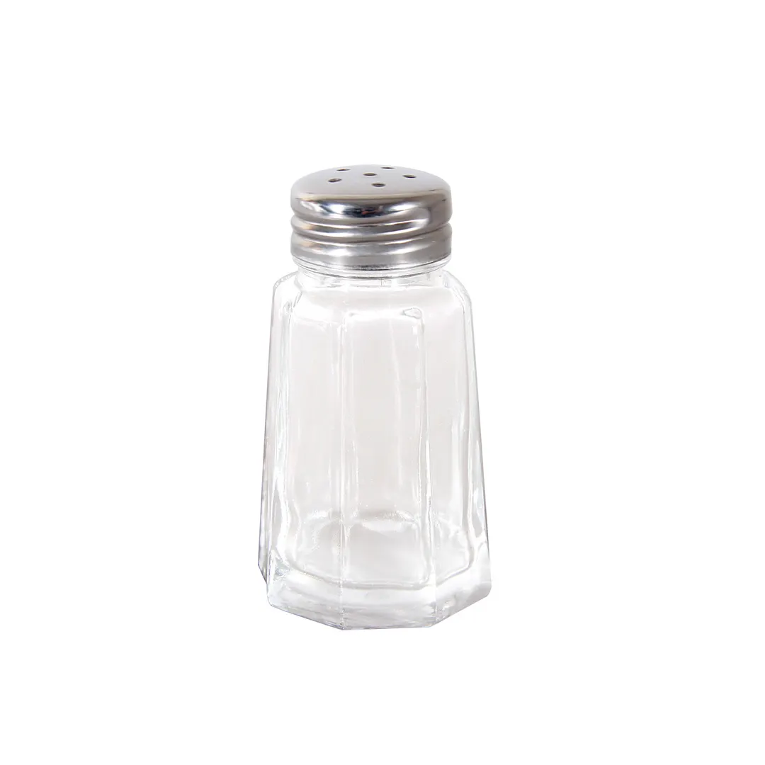 CAC China G4PS-1M Salt Pepper Shaker, 1 oz Glass with Steel Mushroom Top, Paneled - 1 Dozen