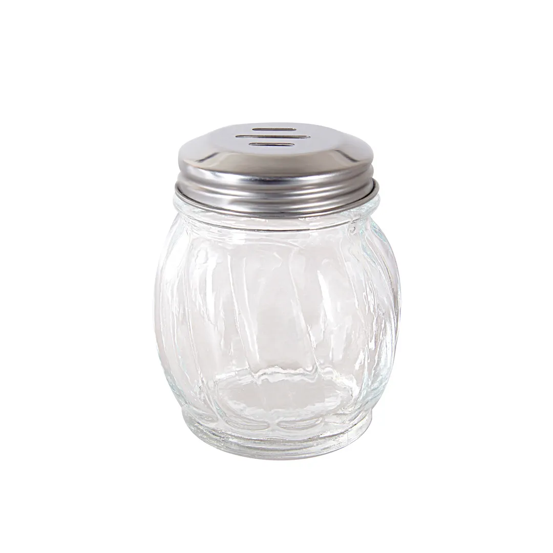 CAC China G5CS-6SL Cheese Spice Shaker, 6‑9 oz Glass Jar, Slotted Metal Top - 1 Dozen