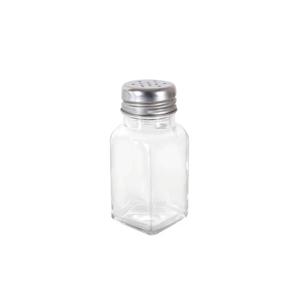 CAC China G6SQ-2M Square Salt Pepper Shaker, 2 oz Glass Jar with Stainless Steel Top - 1 Dozen