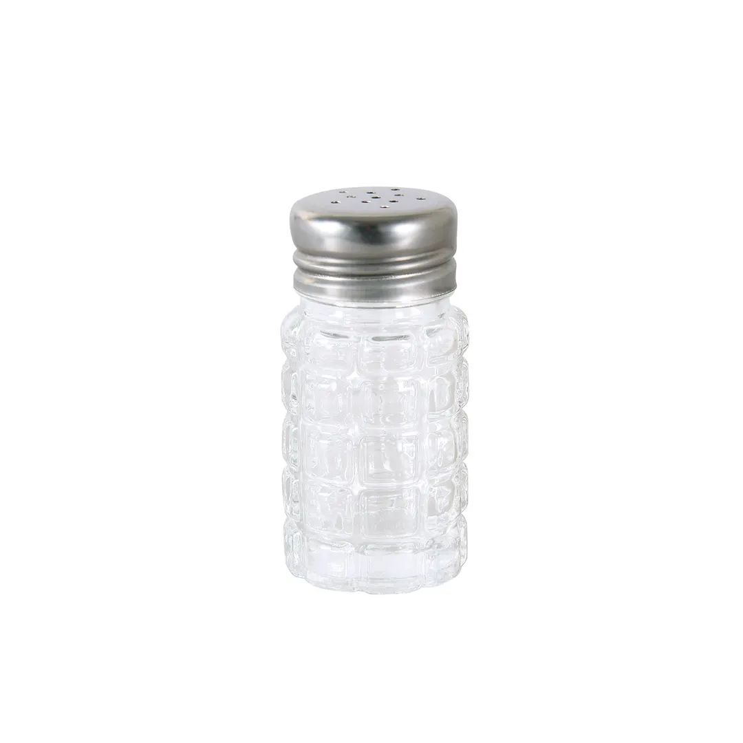 CAC China G8CK-2F - 2 oz Salt Pepper Shaker, Lead-Free Glass Jar with Stainless Steel Top - 1 Dozen