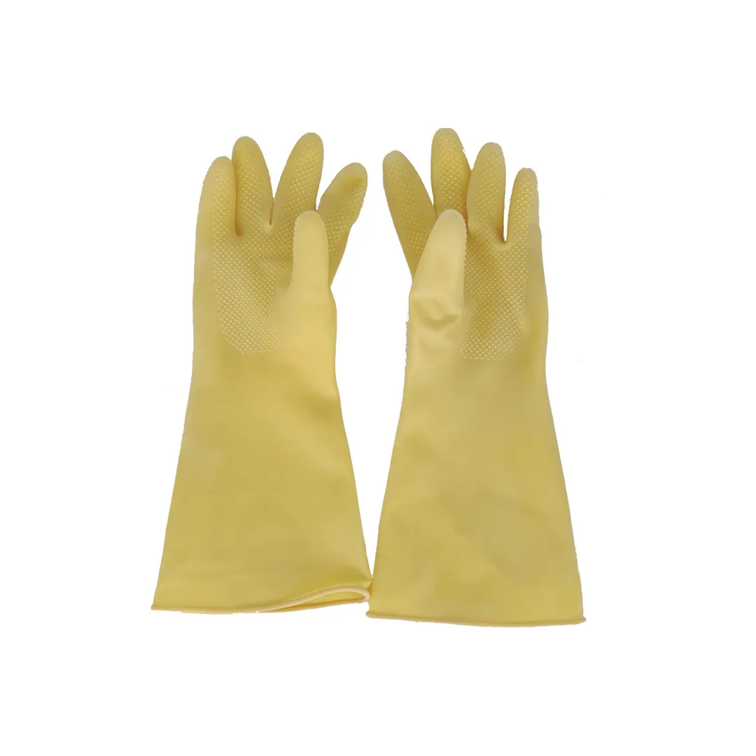 CAC China GLLX-2YM - Medium Reusable Latex Dishwashing Gloves, Yellow Embossed Texture, 1 Pair
