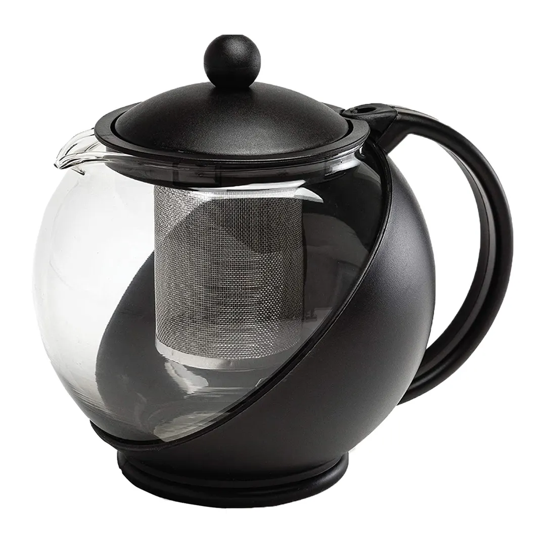 CAC China GLTP-25 Glass Teapot, 25 oz., Removable 304 Stainless Steel Infuser, Half Plastic Frame