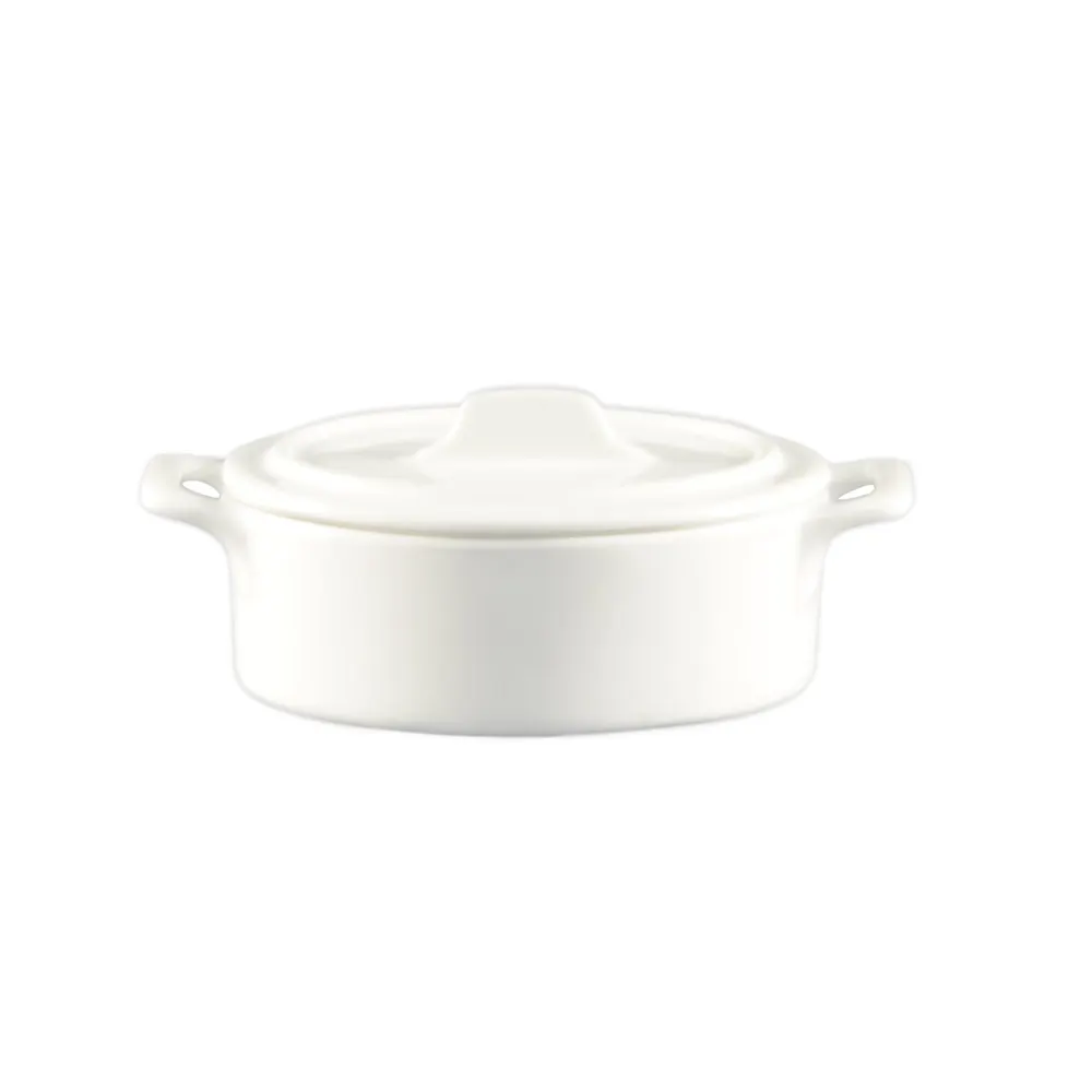 CAC China GMJ-6 12 oz Jar (6½" L x 4½" W x 2" H) Porcelain White with Handles and Lid - 1 Dozen