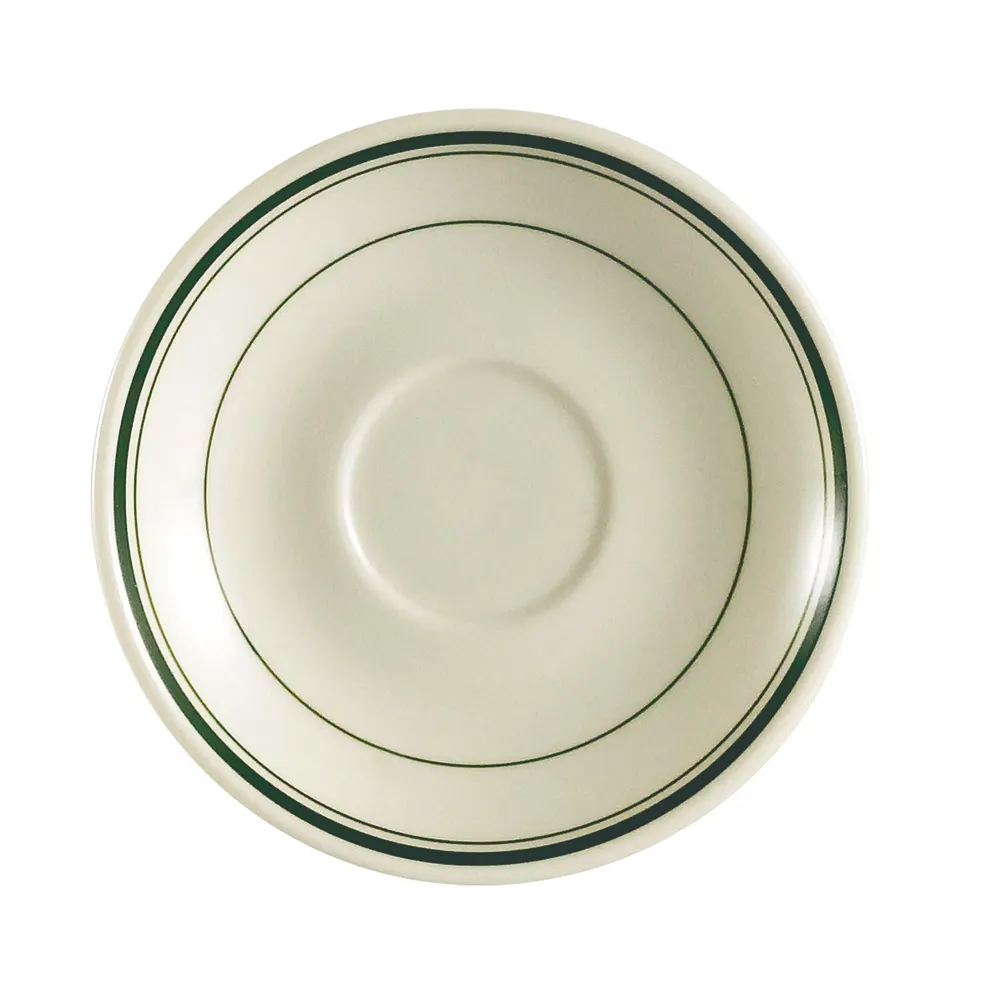CAC China GS-36 Round Saucer 4" Dia x 3/4" H Stoneware Green Band Finish Dishwasher Safe - 1 Dozen